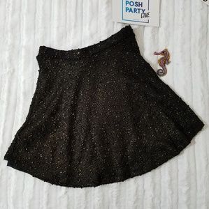 LILY WHITE Black with gold flocking textured skater skirt XS girl's night out